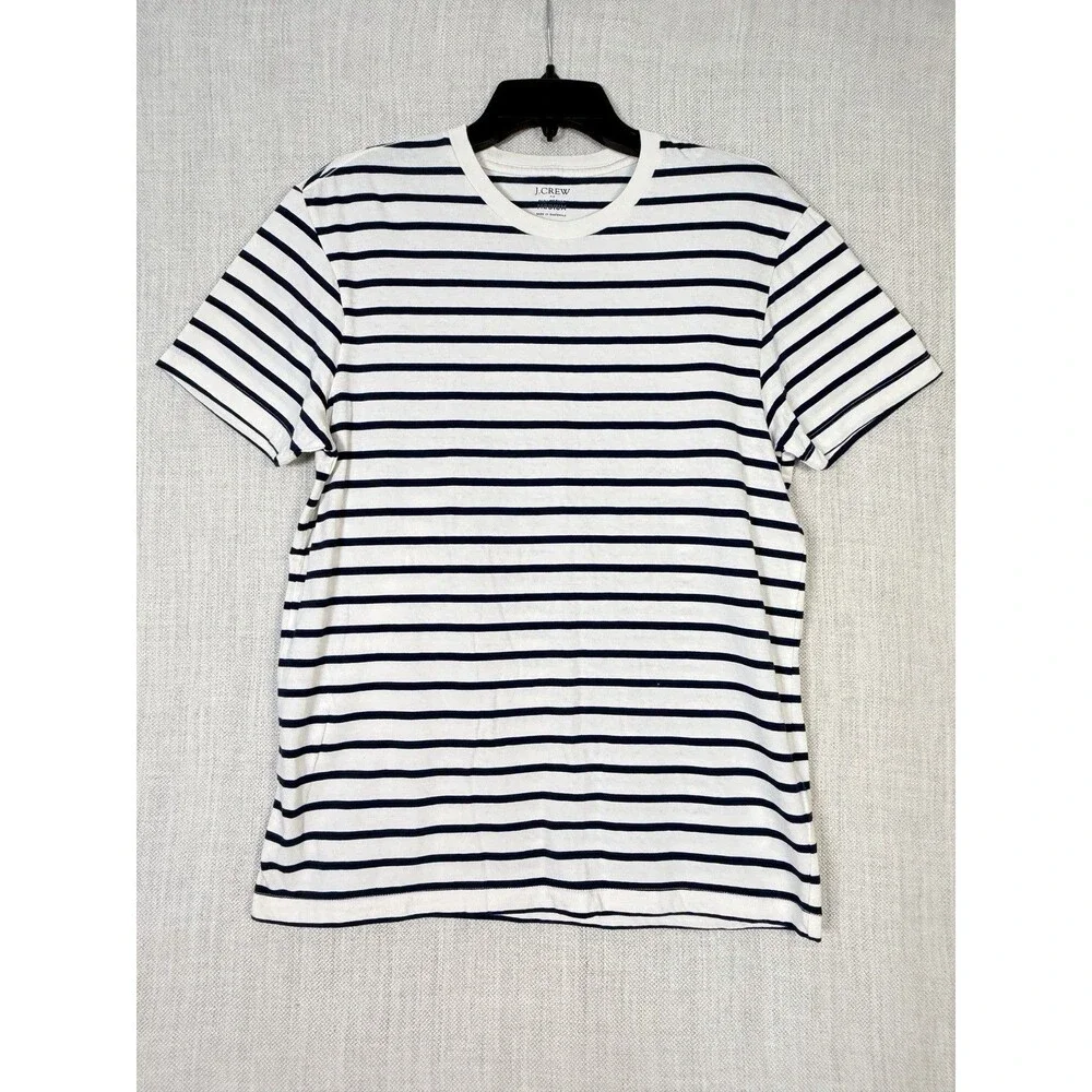 New J. Crew Girlfriend Tee Marker Stripe Short Sleeve Women's Medium Ivory Navy